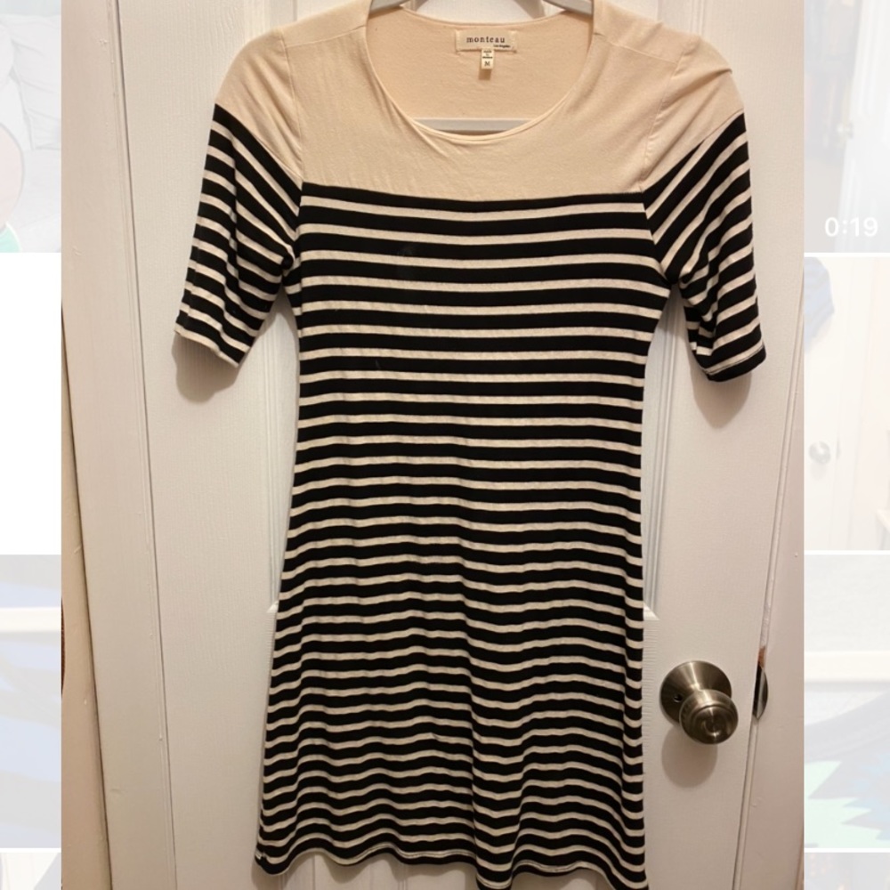 Cream & black striped dress